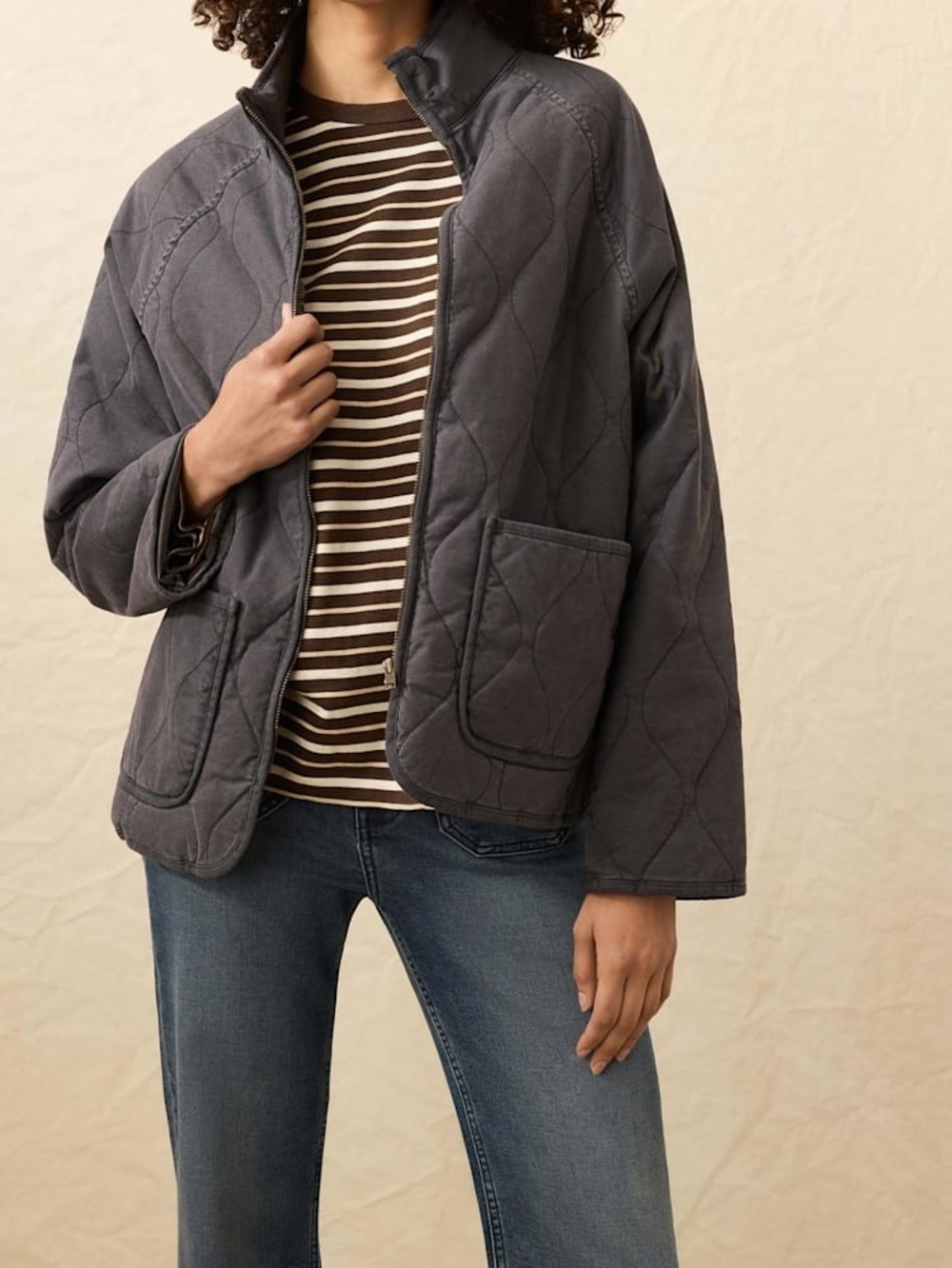 Quilted Charcoal Jacket - Women's Lightweight Coat